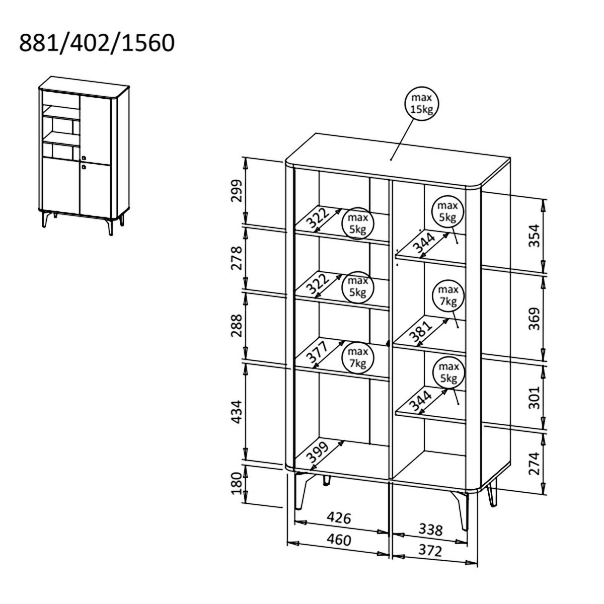 VITRINE Aurora Glasschrank mit Metallbeine, mit LED-Beleuchtung, Nussbaum+Kaschmir - Kaschmir/Nussbaumfarben, Holzwerkstoff/Metall (88/190/40cm) - Beautysofa