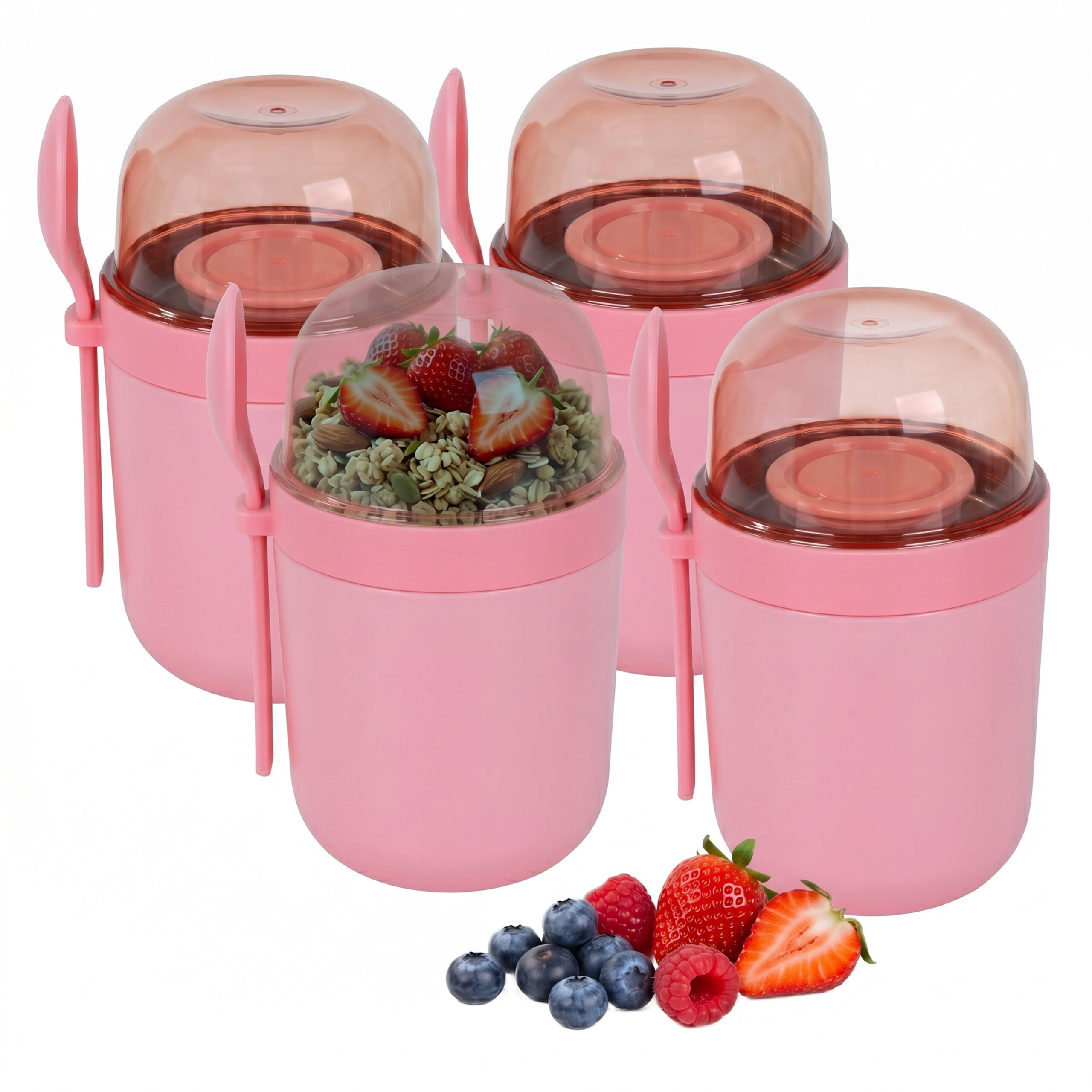 MÜSLIBECHER Pink 4er-Set auslaufsicher - Pink, Kunststoff - Relaxdays