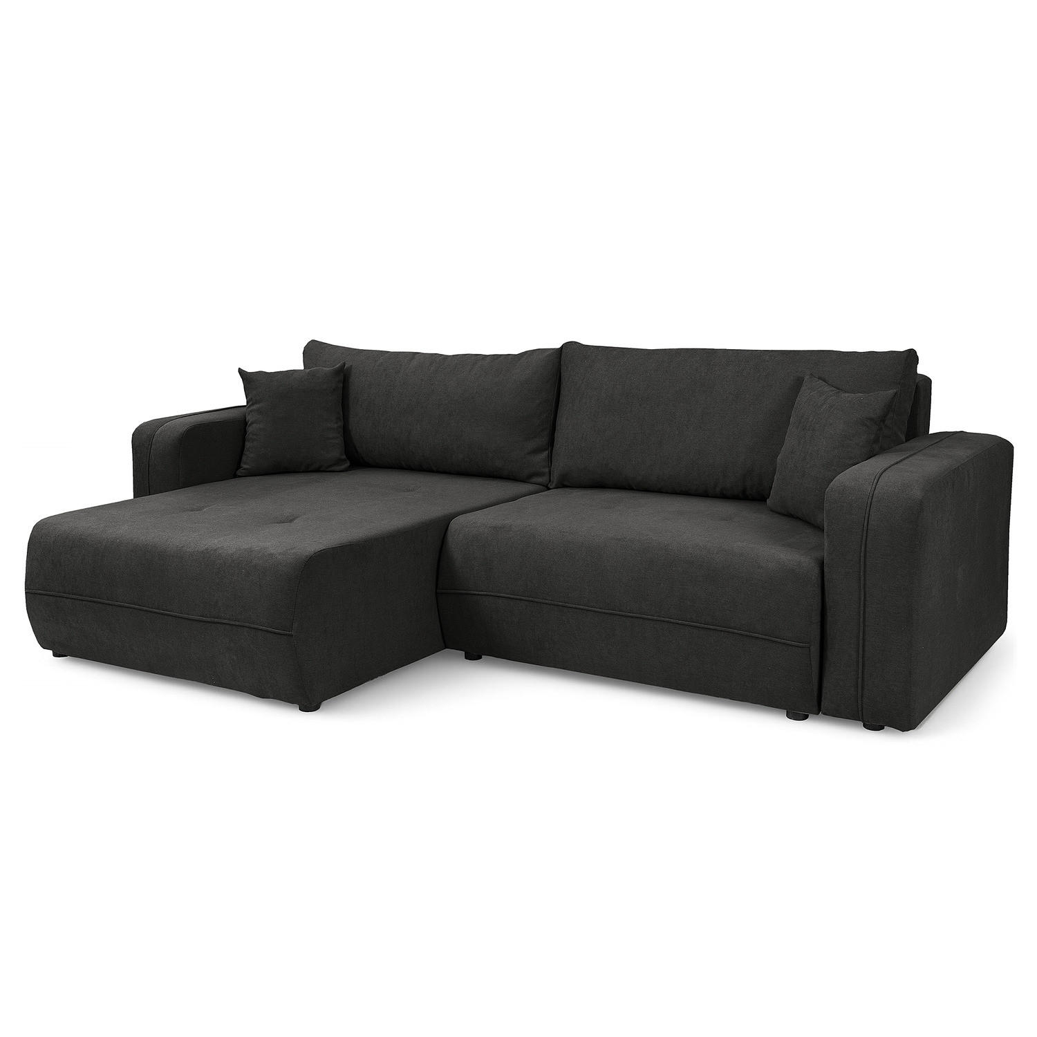 ECKSOFA mit Schlaffunktion - 244 cm - Anthrazit/Schwarz, Kunststoff/Textil (244/145cm) - home24
