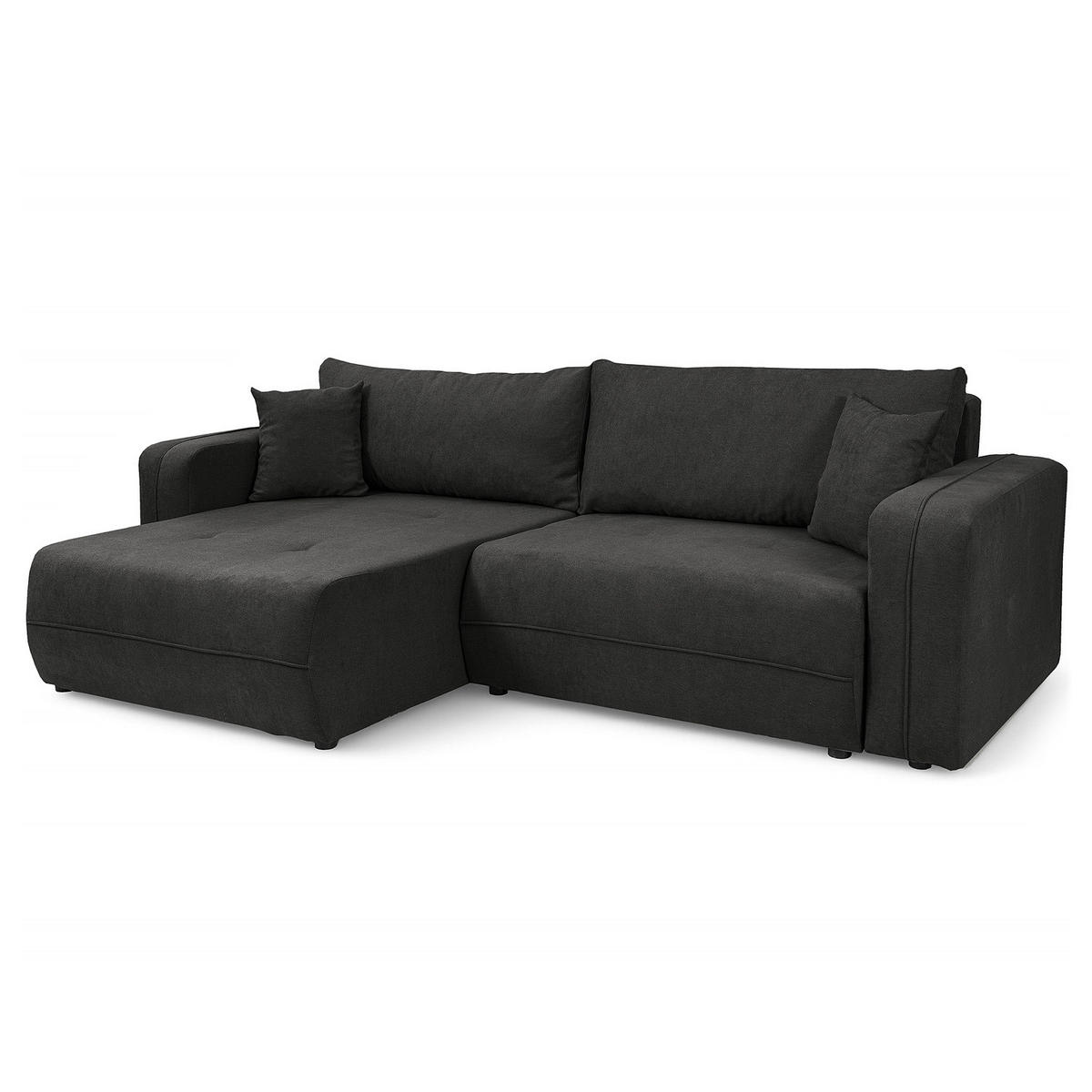 ECKSOFA mit Schlaffunktion - 244 cm - Anthrazit/Schwarz, Kunststoff/Textil (244/145cm) - home24