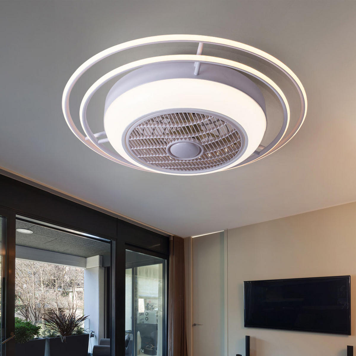 LED DECKENLEUCHTE Romario Weiß mit Ventilator - Weiß, Metall (73/73/23cm) - Globo Lighting