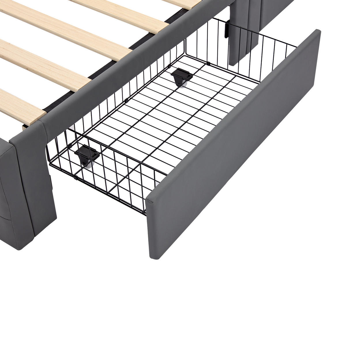 POLSTERBETT 140/200 cm Grau aus PU mit LED und 4 Schubladen - Grau, Kunststoff (140/200cm) - OKMYHOME