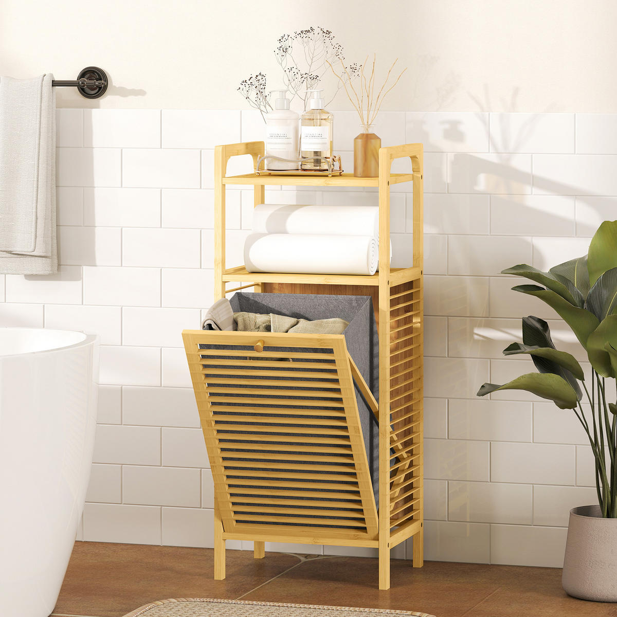 BADEZIMMERSCHRANK DE-17340 Natur - Naturfarben, Naturmaterialien (30/95/40cm) - ComfortXL