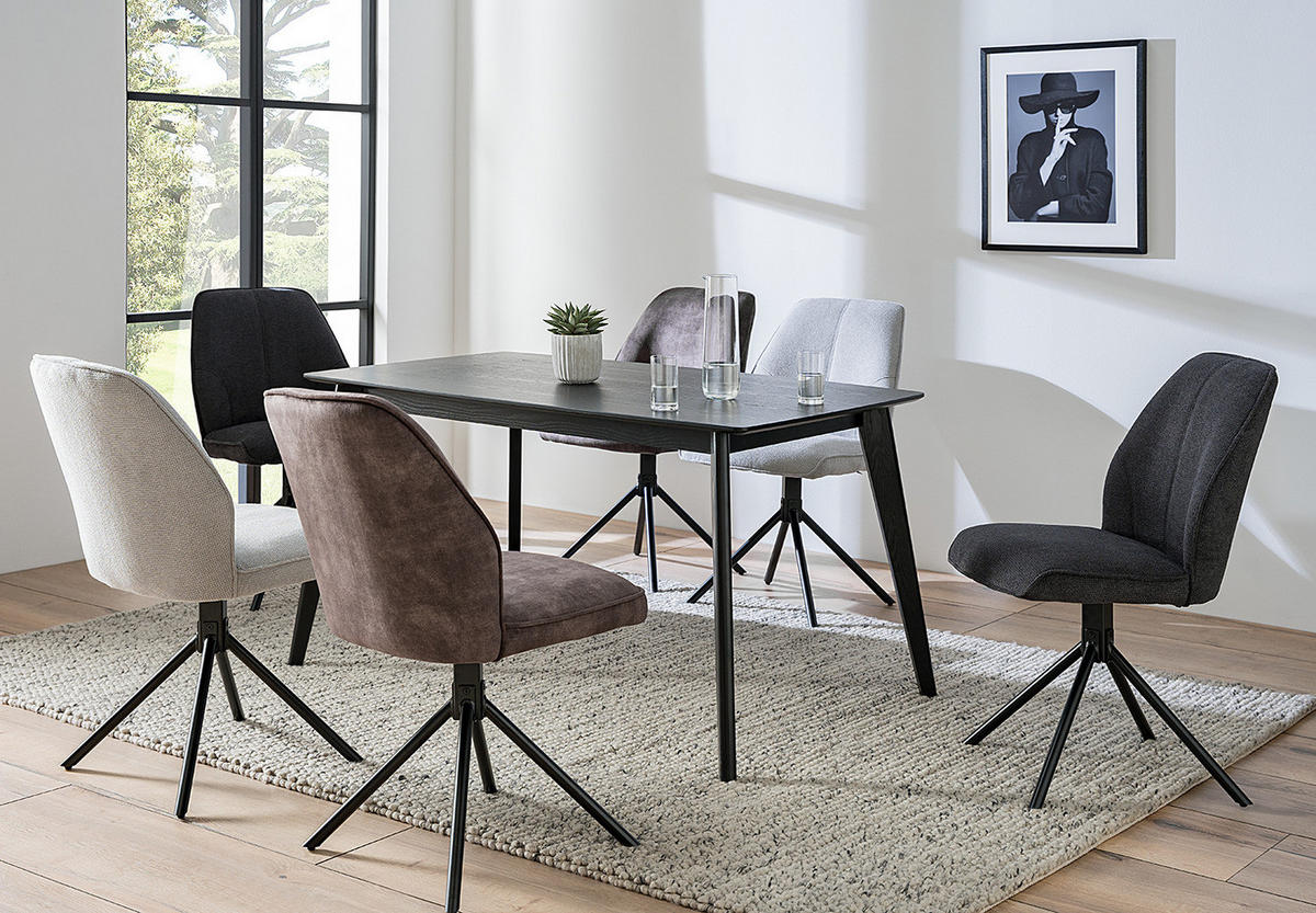 ESSTISCH - Esche teilmassiv - Esche Schwarz - Schwarz, Holz/Holzwerkstoff (80/140/75cm) - home24