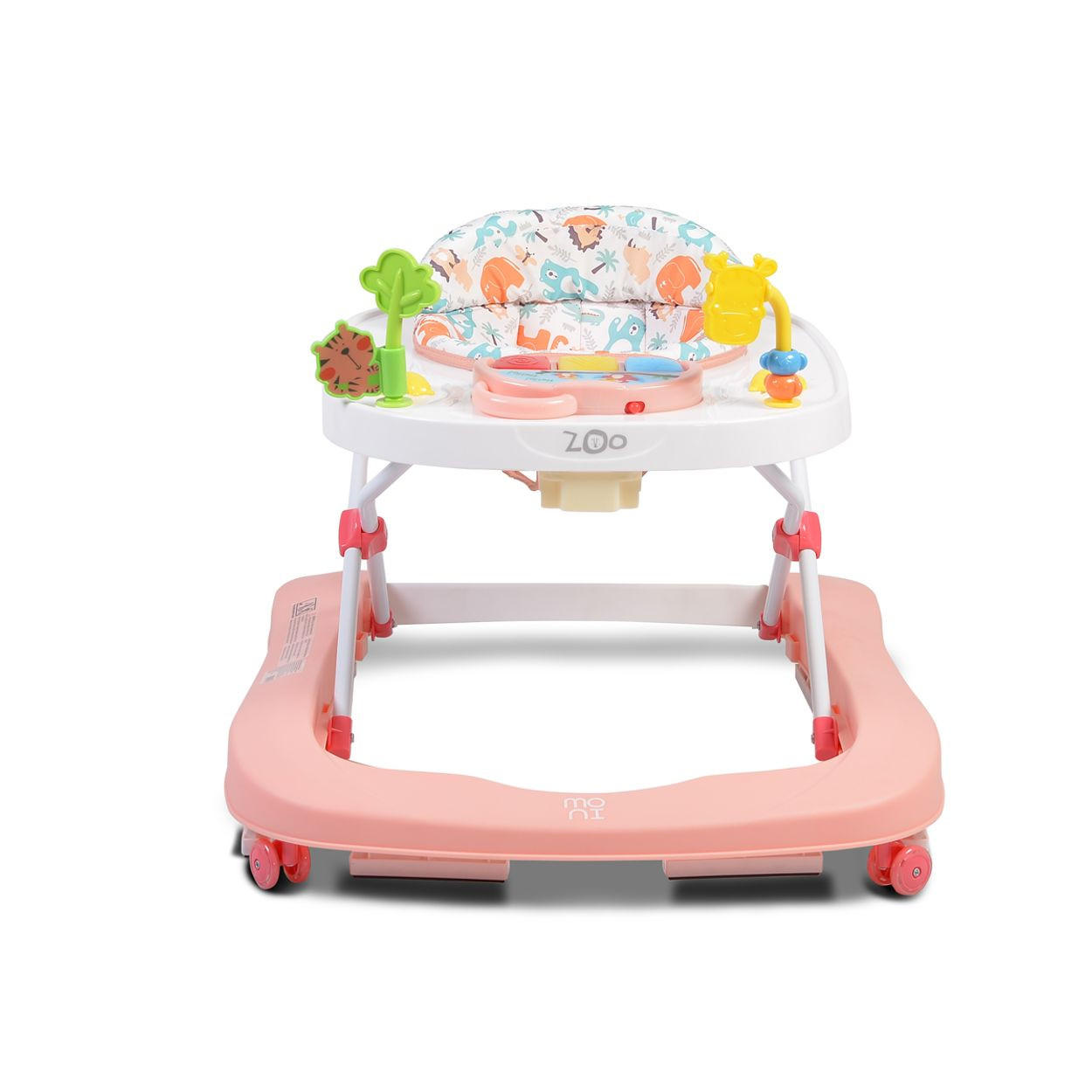 LAUFHILFE Zoo 2 in 1 rosa Spielcenter, Schwenkräder vorne, hohe Rückenlehne - Weiß, Kunststoff (57/54/67cm) - Moni