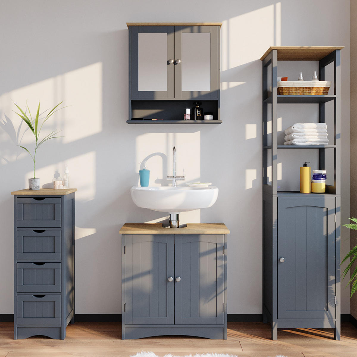 BADSCHRANK Bianco Grau 40 x 160 cm - Grau, Holzwerkstoff (40/160/32cm) - Vicco