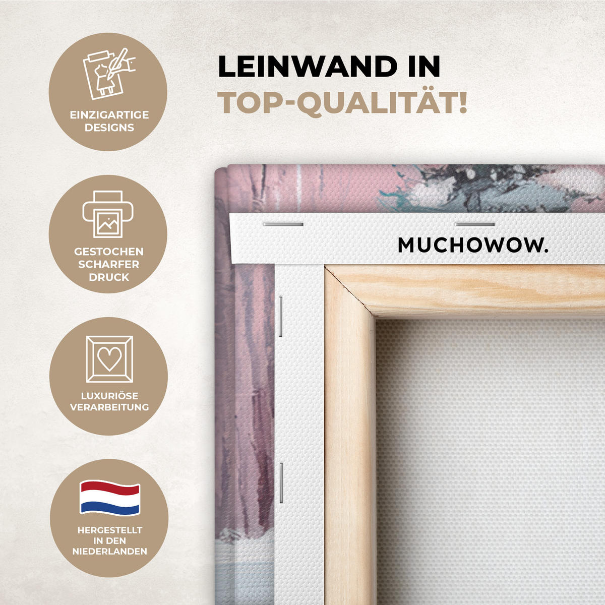 LEINWANDBILD Weihnachtsdorf - Rosa - Winter - Schnee - Häuser Groß 140x90 cm - Altrosa, Textil (140/90cm) - MuchoWow