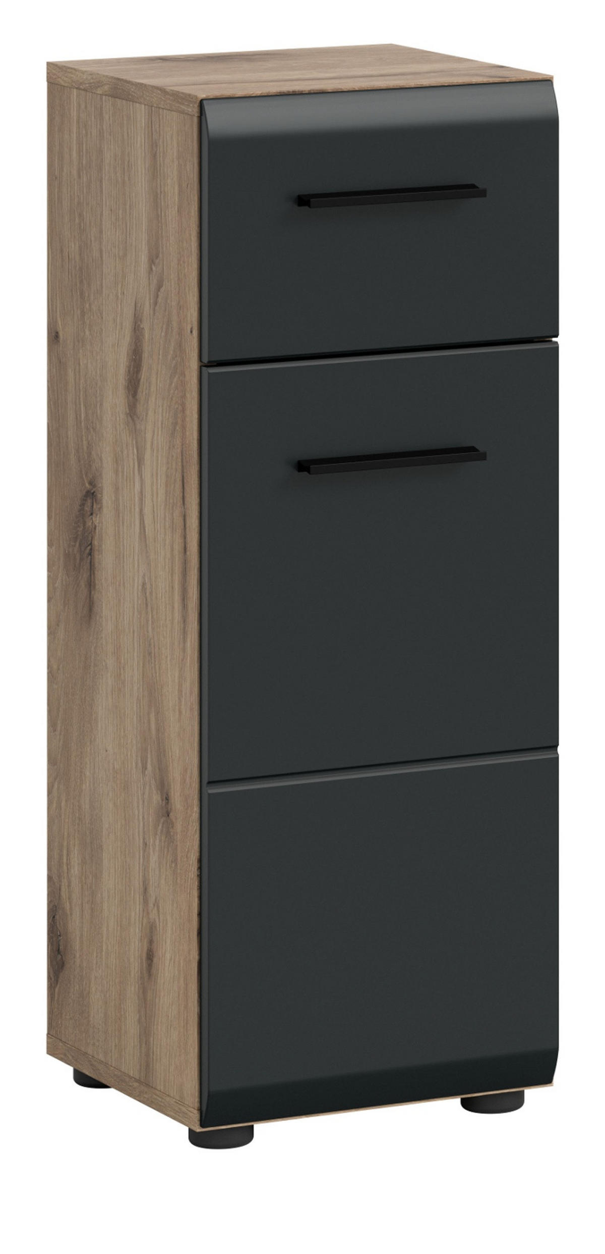 MIDISCHRANK schwarz matt, Eiche Nox, Bad Kommode 30 x 80 cm - Eichefarben/Schwarz, Holzwerkstoff/Kunststoff (30/80/30cm) - Inn.Furn