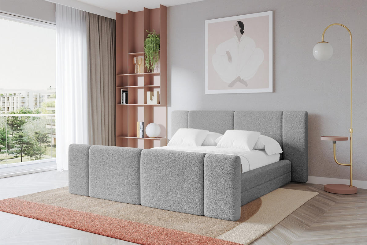 POLSTERBETT mit Bettkasten, Fußteil und Lattenrost, Bett mit Matratze H3/H4 - TEVO-Z 160x200 Hellgrau - Taupe, Holzwerkstoff/Textil (160/200cm) - ALTDECOR