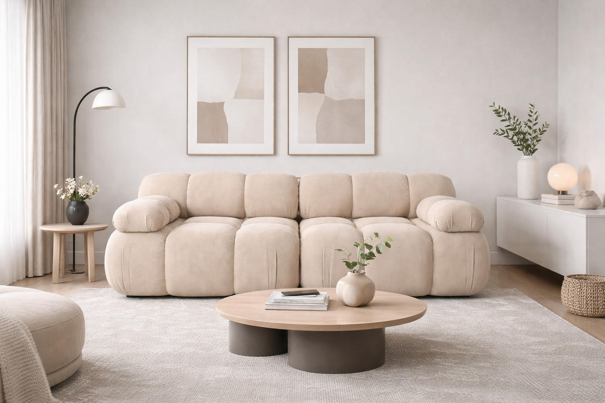 COUCH, 2-Sitzer Modular, Veloursstoff Salvador, Beige, Selia - Beige, Holz (190/70/95cm) - Kaiser Möbel