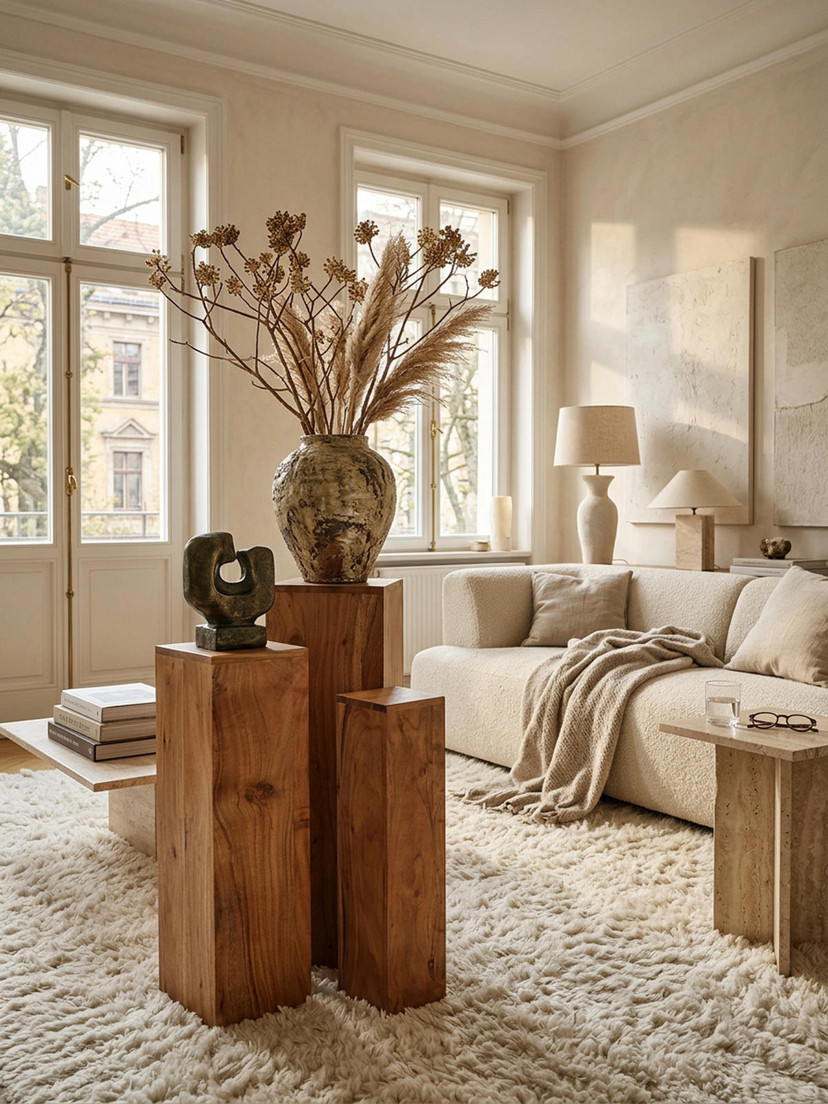 BEISTELLTISCH 3er Set Massivholz Ineinander Verstaubar Einzigartige Maserung, Beige 24x24x85 cm - Beige, Holz (24/24/85cm) - KADIMA DESIGN