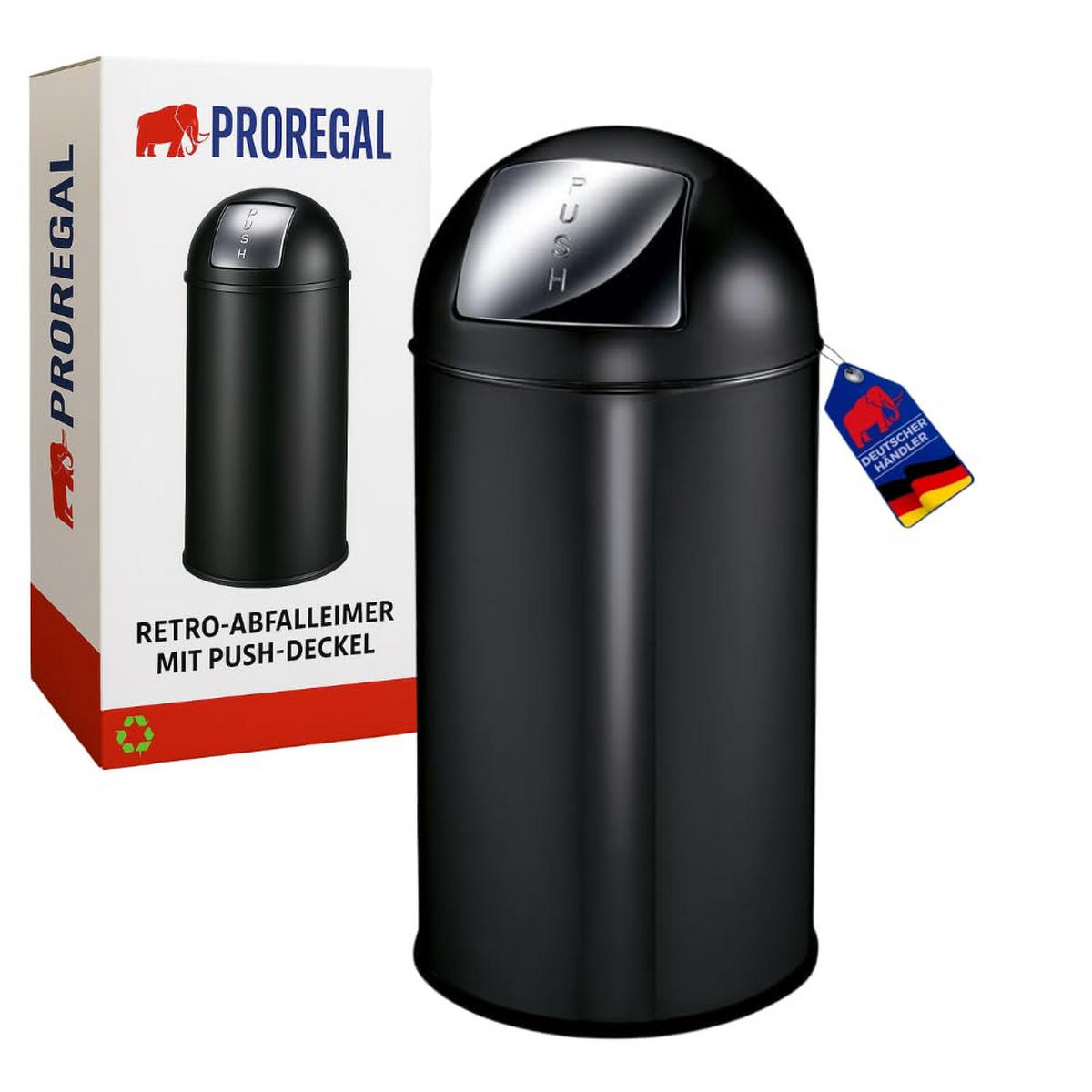 MÜLLEIMER Mit Pushdeckel & Inneneimer Aus Metall 40 Liter 74 x 34 x 34 cm Matt Schwarz - Schwarz, Metall (34/74/34cm) - PROREGAL