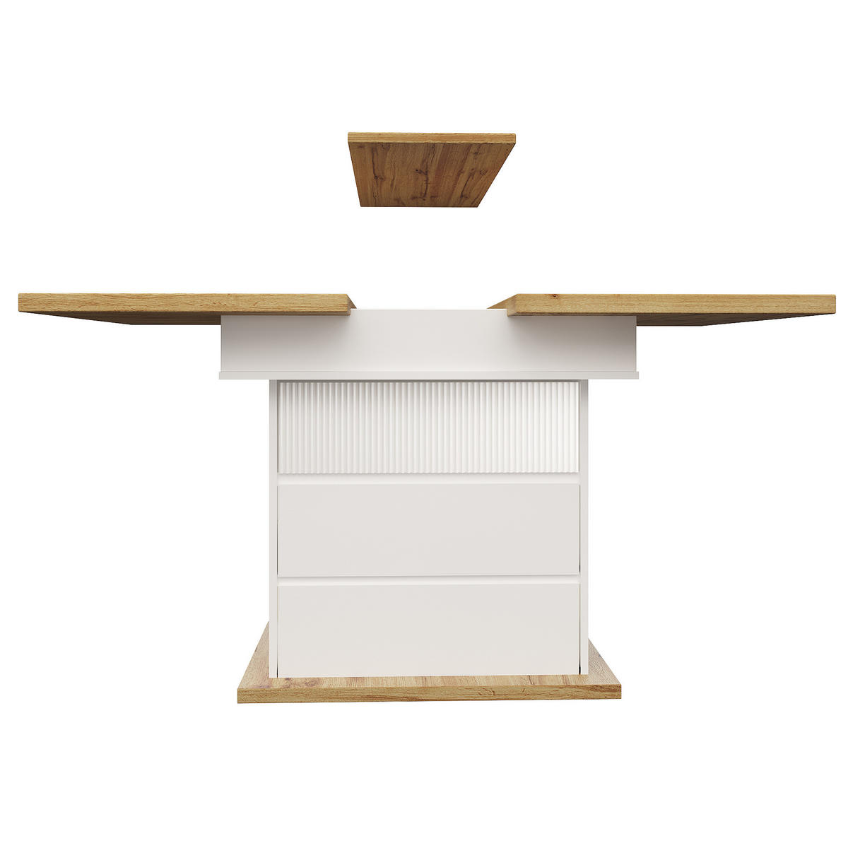 JEDÁLENSKÝ stôl 110-140/80/75 cm MDF, biely/prírodný, rozkladací s úložným priestorom - biela, kompozitné drevo (140/80/75cm) - BEAOK