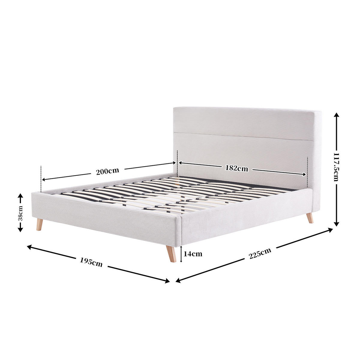 BETT FINN, 180/200/118 cm Grau - Grau, Holz/Holzwerkstoff (200/180cm) - B&D Home