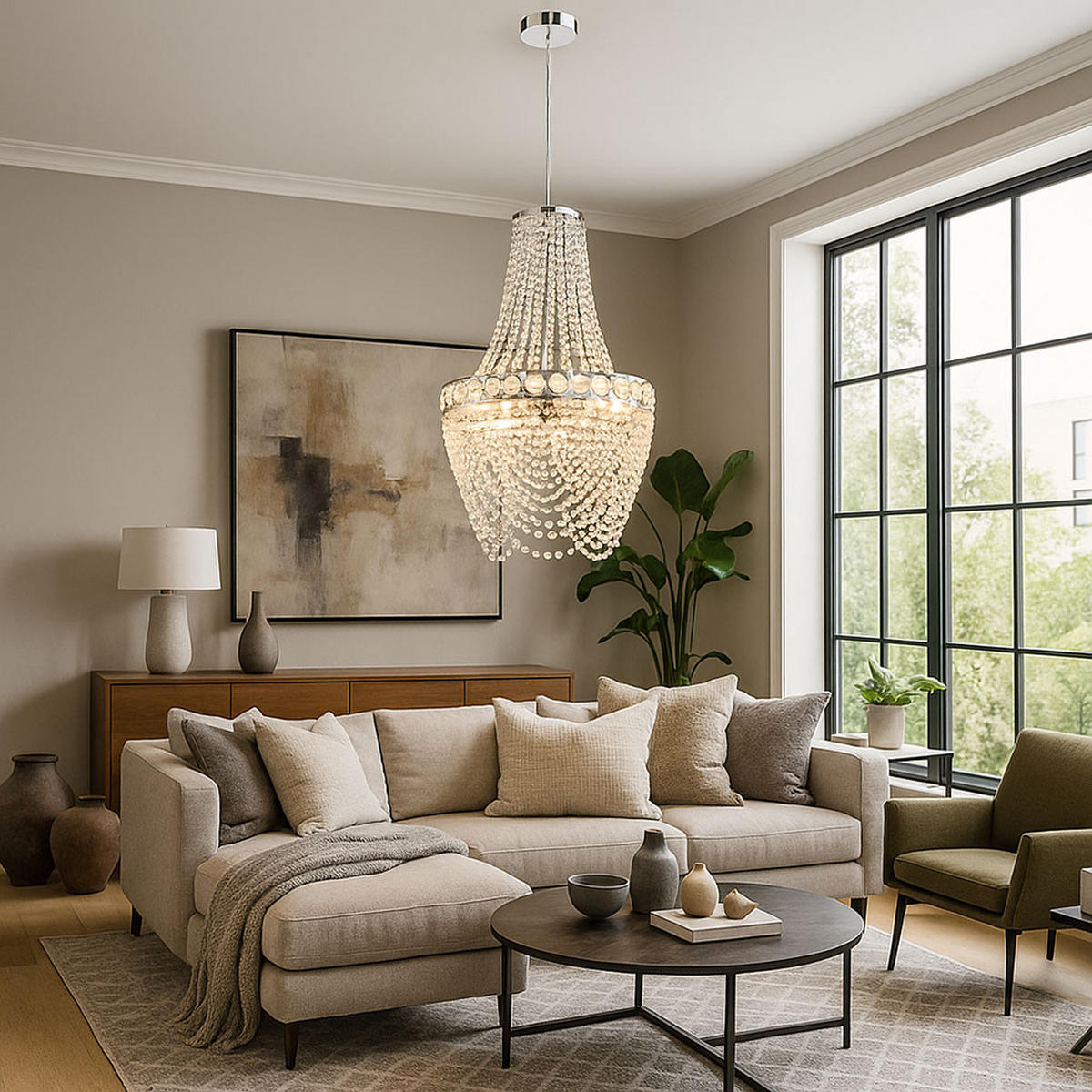 KRONLEUCHTER Kristallbehang Klar verchromt D38cm - Klar, Metall (38/38/150cm) - Globo Lighting