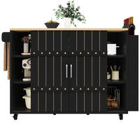 KÜCHENINSEL 110/42/90 cm schwarz mit Klapptisch mit Schiebetüren und Schubladen - Schwarz, Holzwerkstoff (110/90/42cm) - OKWISH