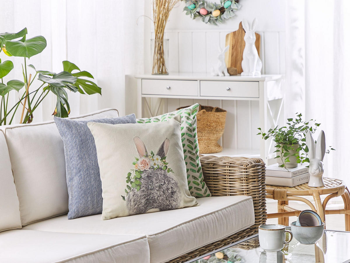 DEKOKISSEN 2er-Set Taupe 45/45 cm Fatsia - Graubraun, Naturmaterialen/Textil (45/45cm) - Beliani