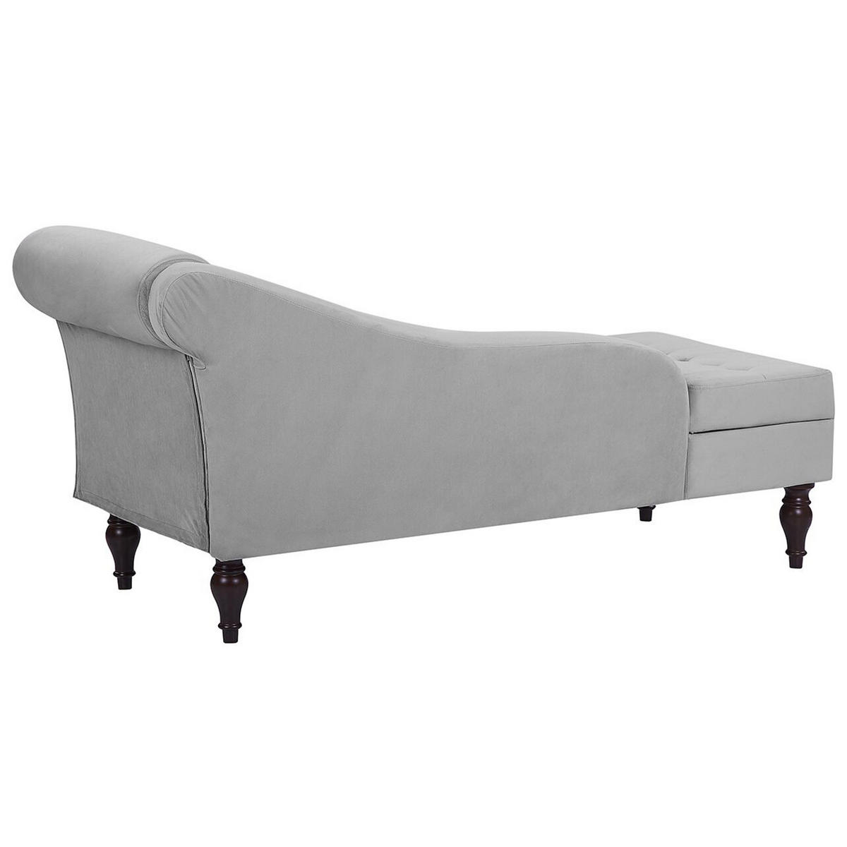CHAISELONGUE Samtstoff hellgrau mit Bettkasten rechtsseitig Pessac - Grau, Textil (145/72/65cm) - Beliani