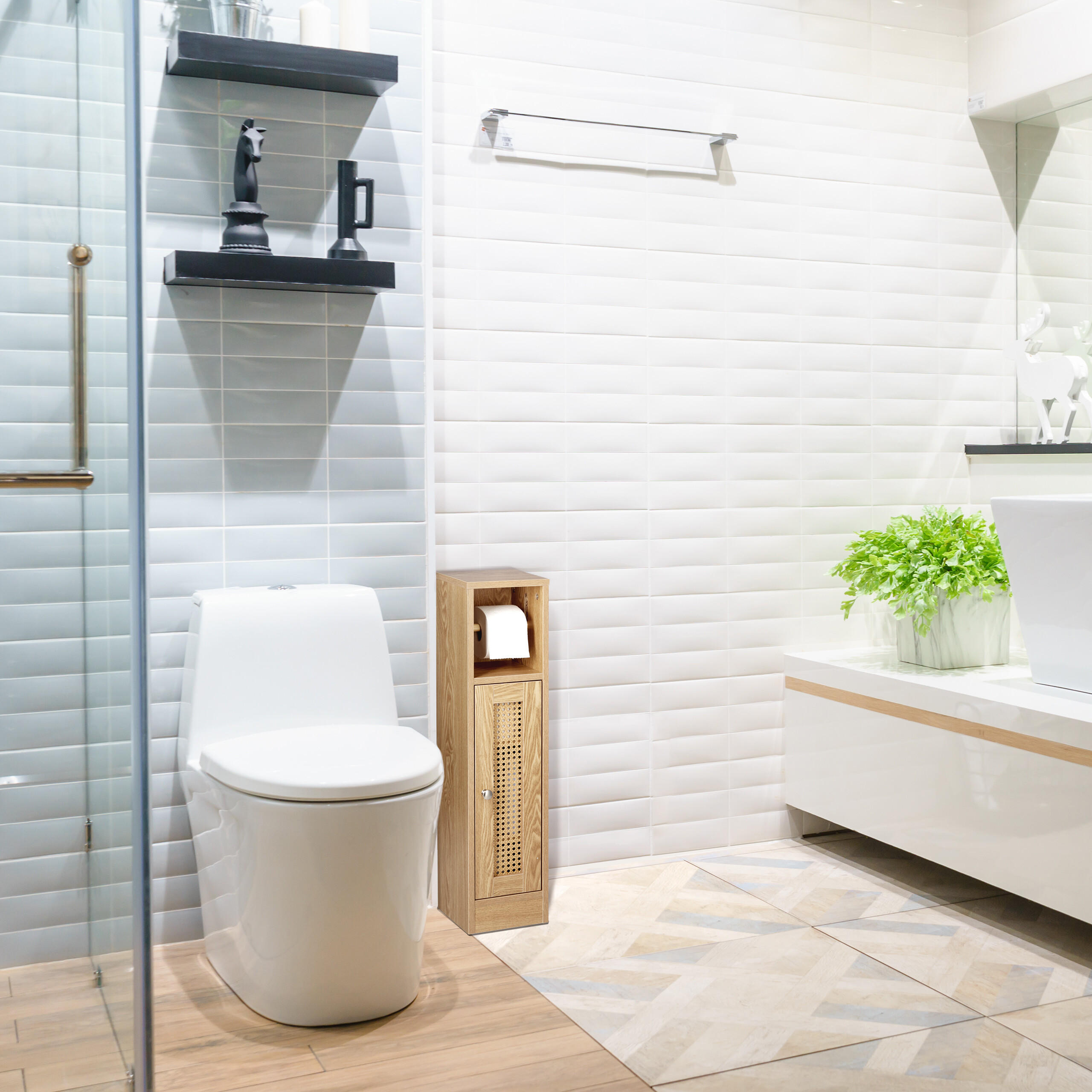TOILETTENPAPIERHALTER - Hellbraun, Holzwerkstoff/Kunststoff (20.5/80/21cm) - Relaxdays