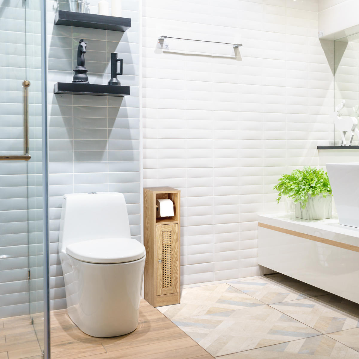 TOILETTENPAPIERHALTER - Hellbraun, Holzwerkstoff/Kunststoff (20.5/80/21cm) - Relaxdays