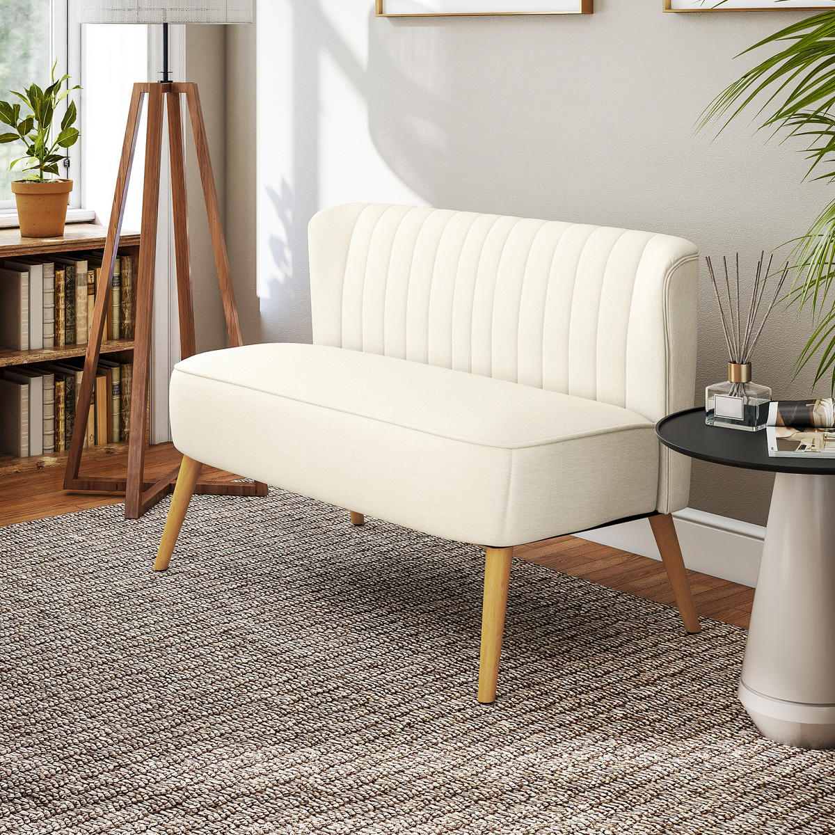 SOFA 2-Sitzer Couch Stoffsofa Sitzmöbel Polstersofa Loungesofa breit Cremeweiß - Creme/Naturfarben, Holz/Textil (56.5/77/117cm) - HOMCOM