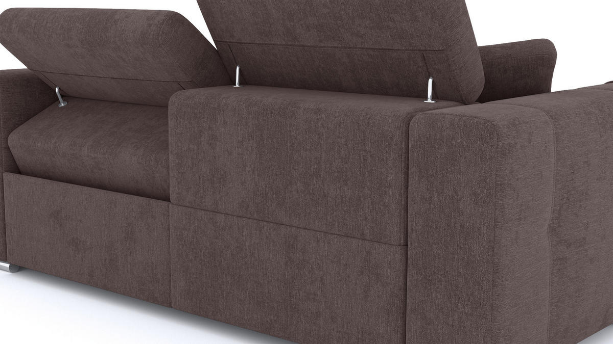SOFA QUARTZ 3-Sitzer mit 2 Relaxfunktionen, dunkelbraun - Dunkelbraun/Silberfarben, Holzwerkstoff/Textil (204/80/102cm) - Courtois Laville