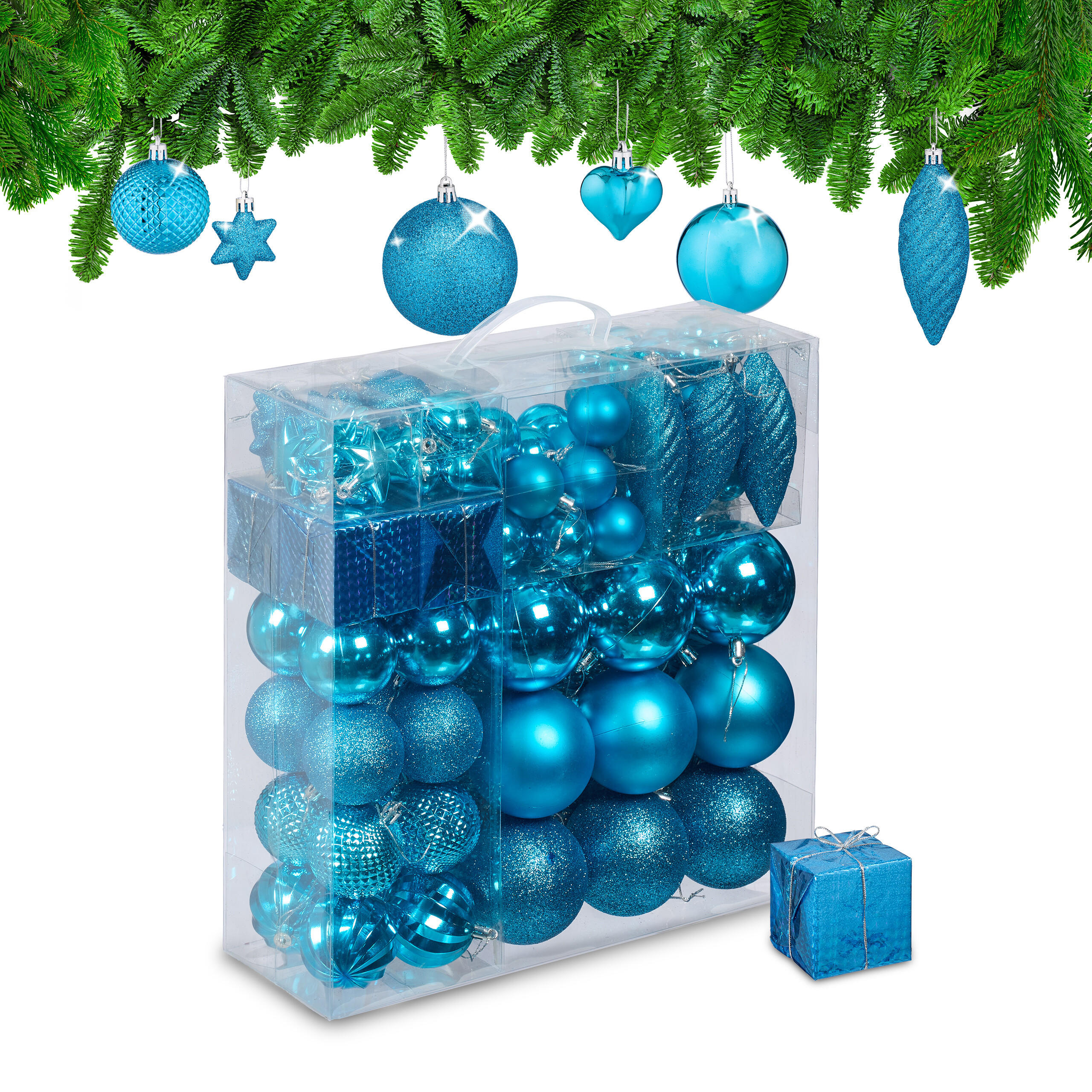 WEIHNACHTSKUGELN-SET 110-tlg. - Türkis, Kunststoff (8/9/8cm) - Relaxdays