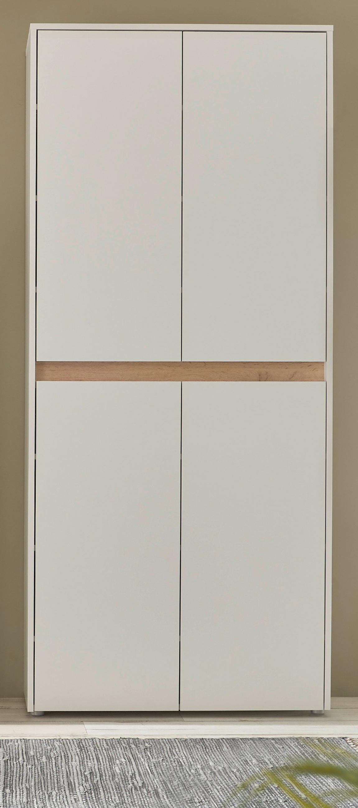 SCHUHSCHRANK weiß matt, Eiche Wotan 85 x 195 cm, Flurschrank 4-türig - Eiche Wotan/Schwarz, Holzwerkstoff/Kunststoff (85/195/35cm) - Furn.Design