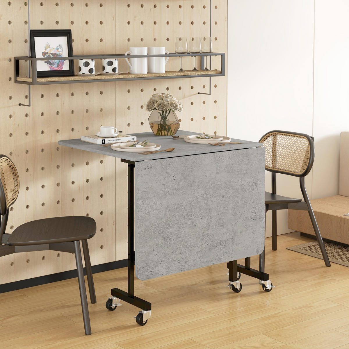 ESSTISCH, Küchentisch mit Rollen, Klapptisch für 4-6 Personen, für Küche, Grau - Grau, Holzwerkstoff (80/73/120cm) - HOMCOM