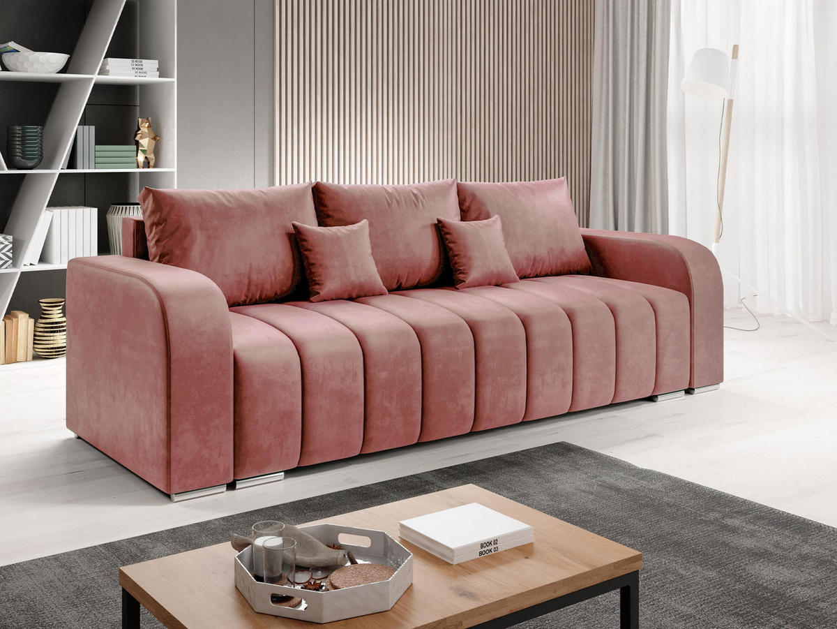 SCHLAFSOFA Pufetto - Silberfarben/Rosa, Holz/Textil (244/86/90cm) - MIRJAN24