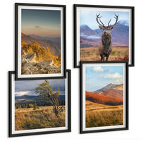 BILDER SET 4er Set - 50x50 cm & 40x60 cm Schwarzer Rahmen - Berglandschaften, Hirschgras - Schwarz, Kunststoff (50/50cm) - TULUP