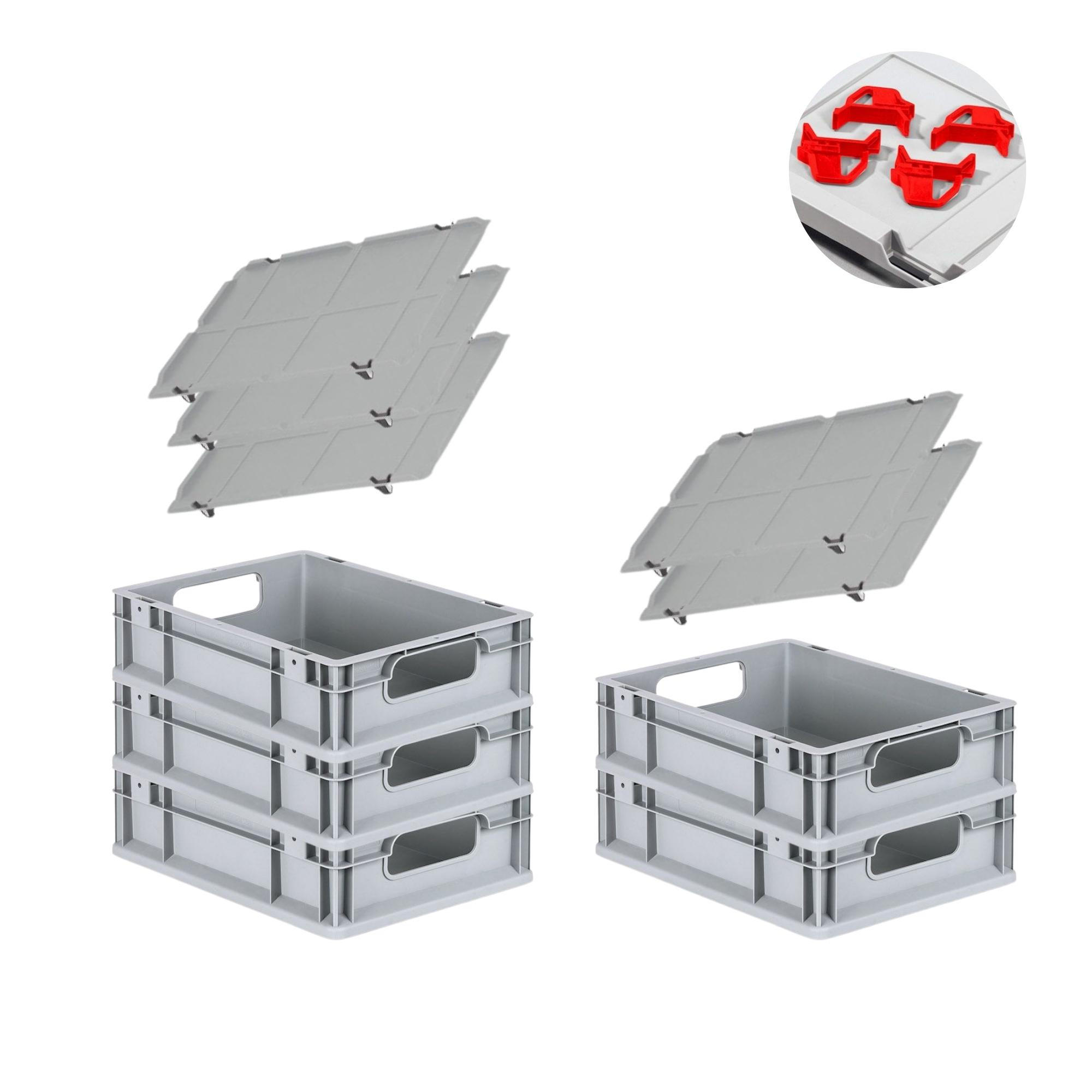 EUROBOX 5x Nextgen Economy Mit Auflagedeckel Grau/Rot Griffe Offen 11 Liter - Rot, Kunststoff (30/12/40cm) - PROREGAL