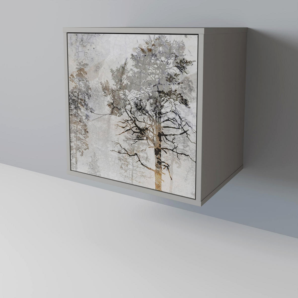 SIDEBOARD FADE IN THE TREES, Grau, 57,5x42x70,5 cm, Schwarze Metall-Sternfüße - Multicolor/Schwarz, Holzwerkstoff/Metall (57.5/70.5/42cm) - SpaceRebels