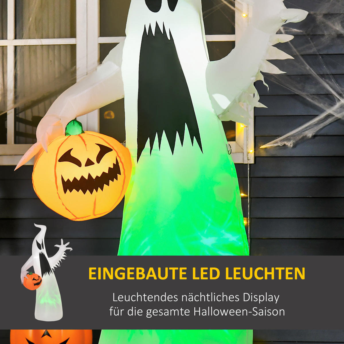 HALLOWEEN AUFBLASBARER GEIST , Weiß, Polyester - Weiß, Kunststoff (65/180/105cm) - HOMCOM