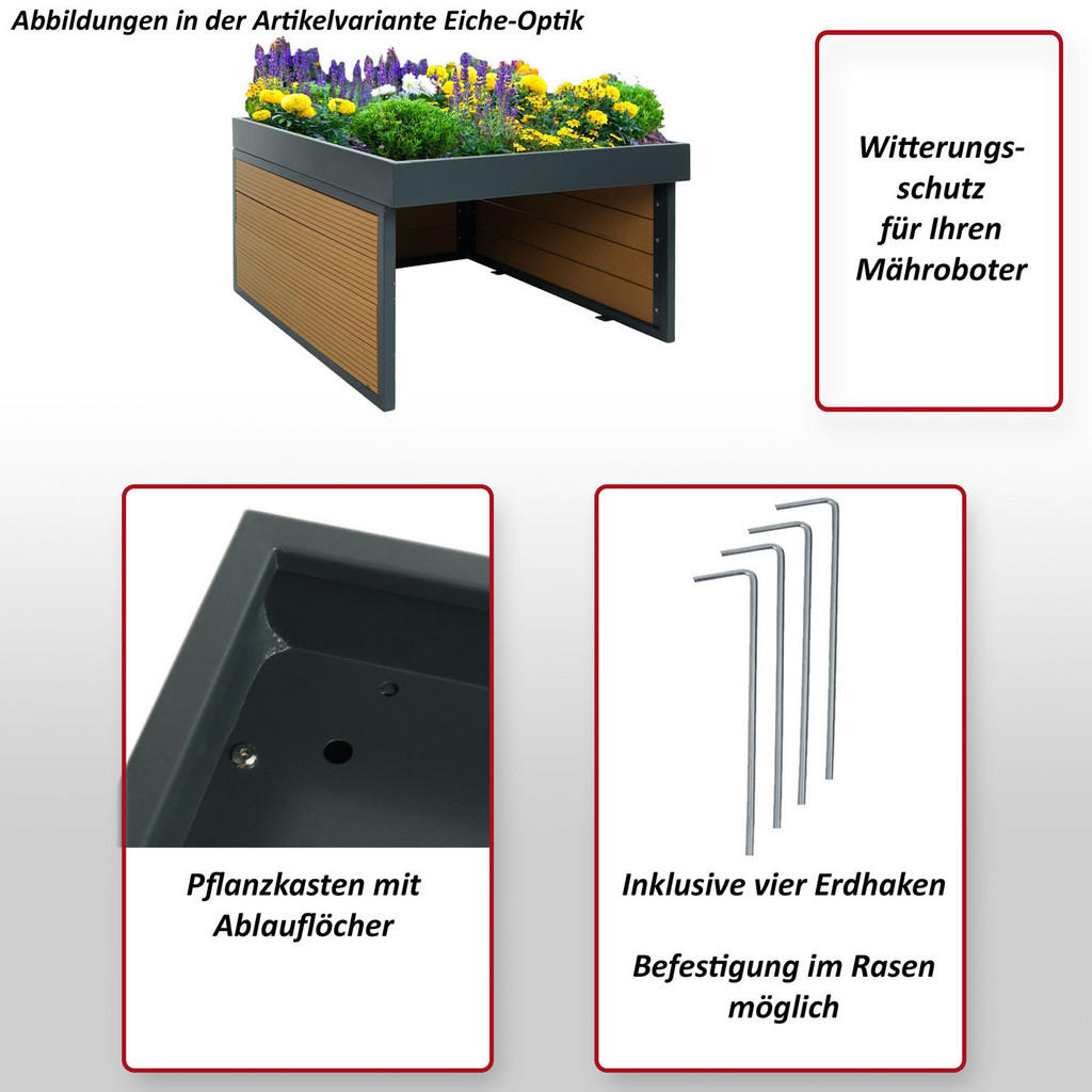 Thumbnail - MCW Mähroboter-Garage, Eiche Artisan, Anthrazit, Metall, 60x40x73 cm, Gartenzubehör, Gartenpflege, Gartenwerkzeuge