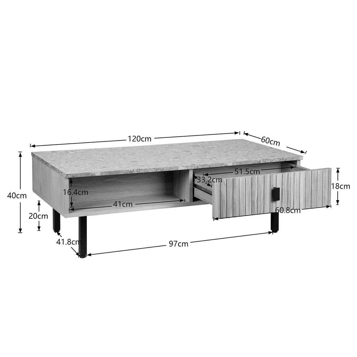COUCHTISCH - Echtholzfurnier - Terazzo Dekor - Eichefarben/Schwarz, Holzwerkstoff/Metall (40/120/60cm) - home24