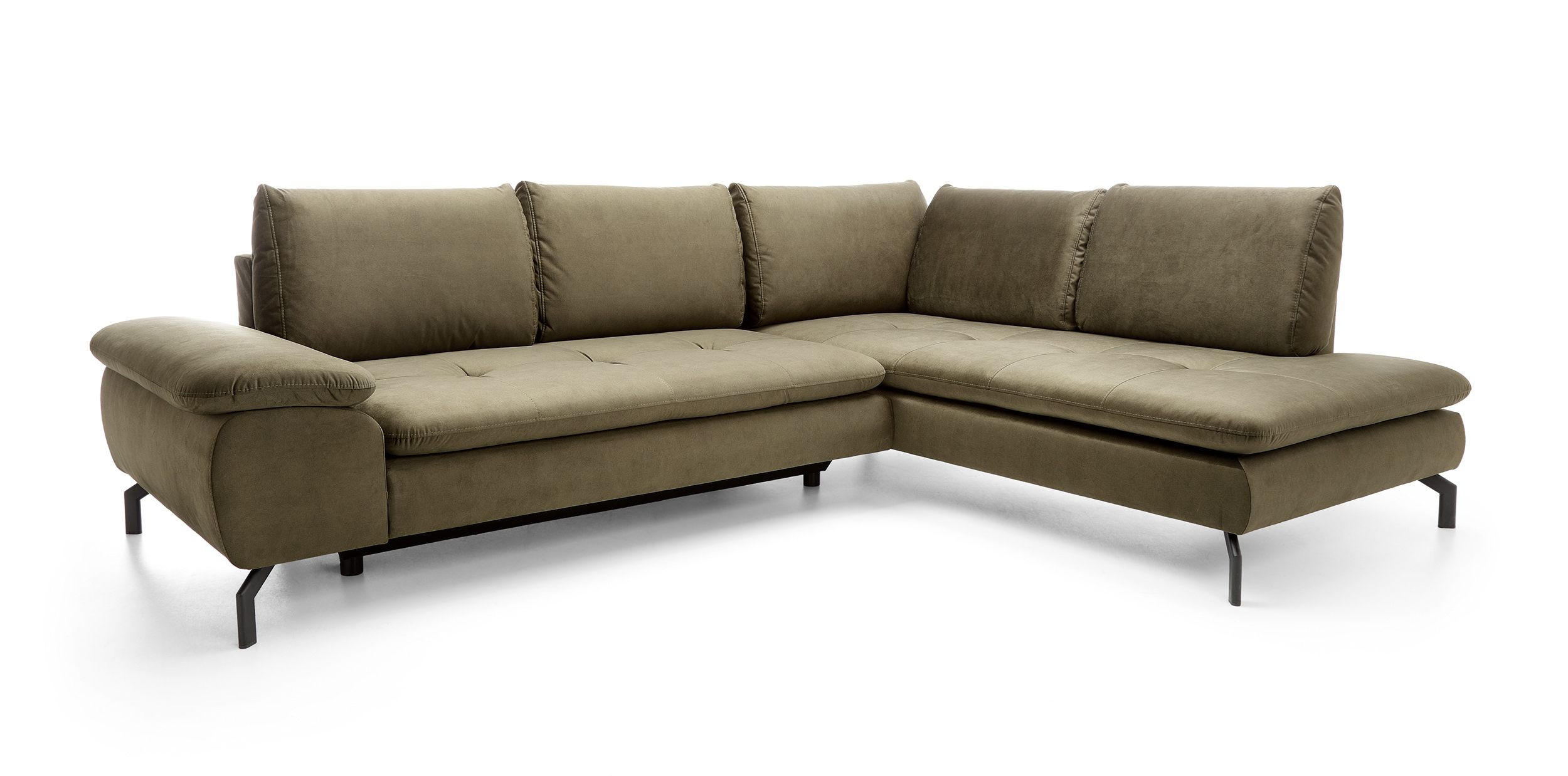 ECKSOFA VOLO Grün Plüsch-Stoff mit Schlaffunktion - Grün, Holz (271/206cm) - MASSENO