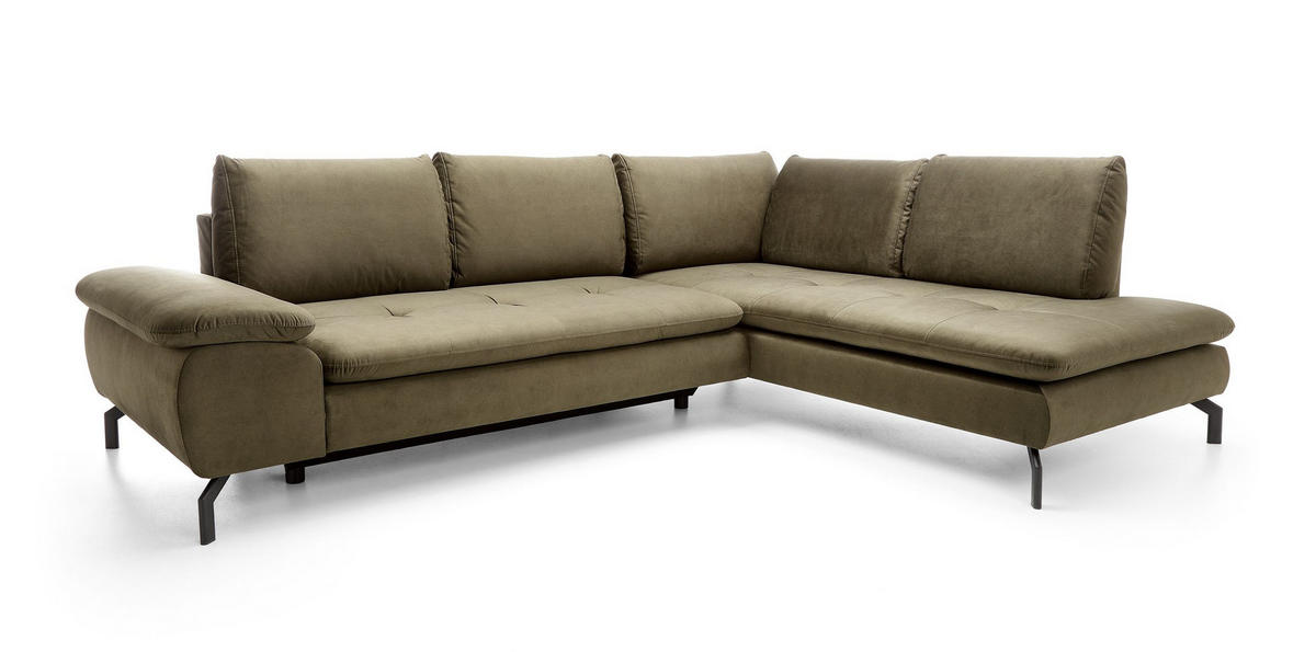ECKSOFA VOLO Grün Plüsch-Stoff mit Schlaffunktion - Grün, Holz (271/206cm) - MASSENO