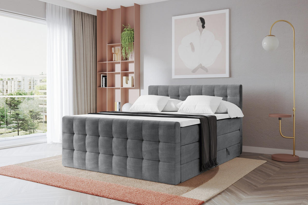 BOXSPRINGOVÁ POSTEL s matrací H3/H4 - IGAN-Z KING - 200x200 cm Tmavě šedá - antracitová, kompozitní dřevo (203/200cm) - ALTDECOR