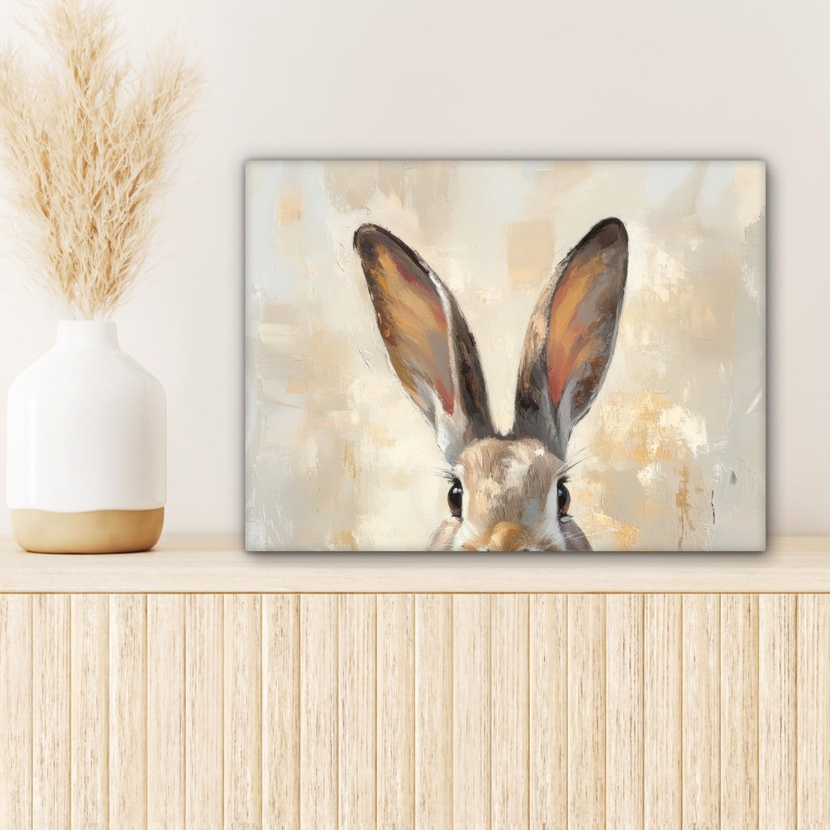 LEINWANDBILD Hase - Ohren - Braun Wandbild 40x30 cm - Beige, Textil (40/30cm) - MuchoWow