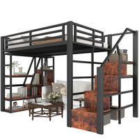 HOCHBETT 140/200 cm, Schwarz mit LED-Lichtleiste, ohne Matratze - Schwarz, Metall (140/200cm) - MIVRAY
