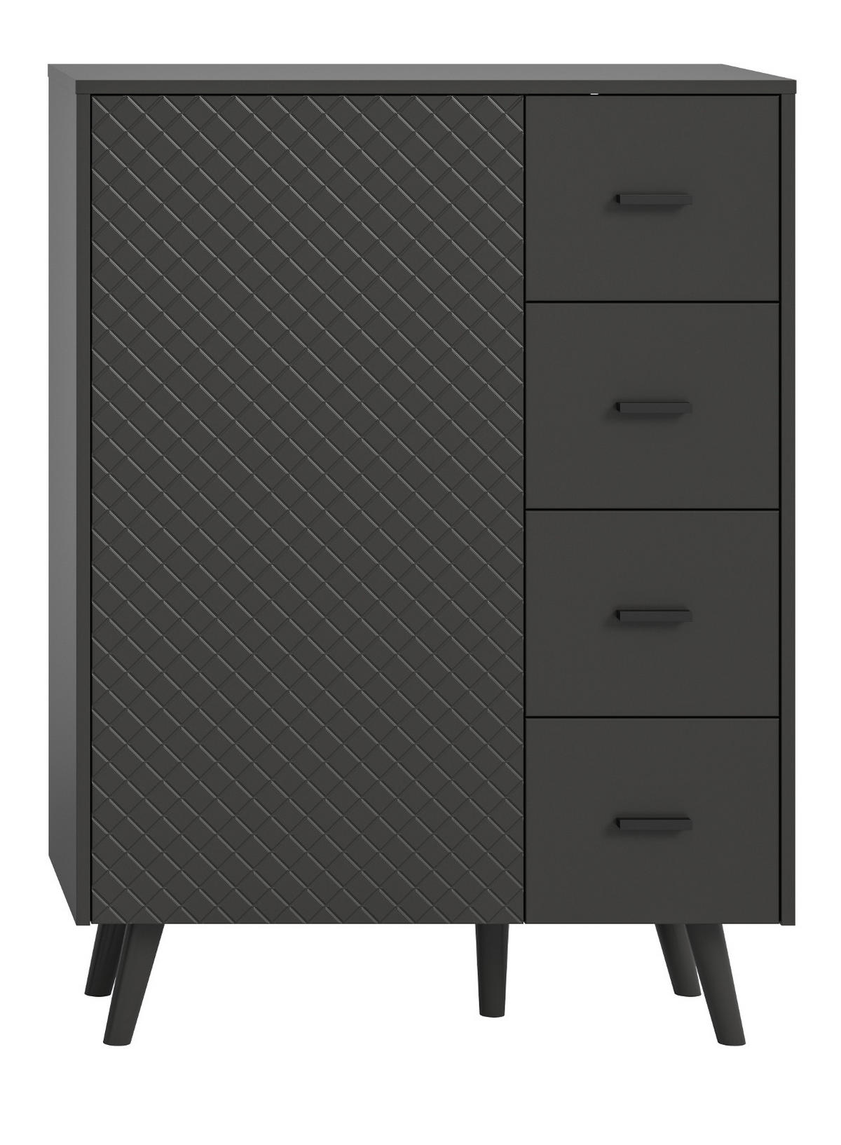 KOMMODE grau matt 84 x 114 cm, HIGHBOARD mit Struktur - Schwarz/Grau, Holzwerkstoff/Metall (84/114/37cm) - Inn.Furn