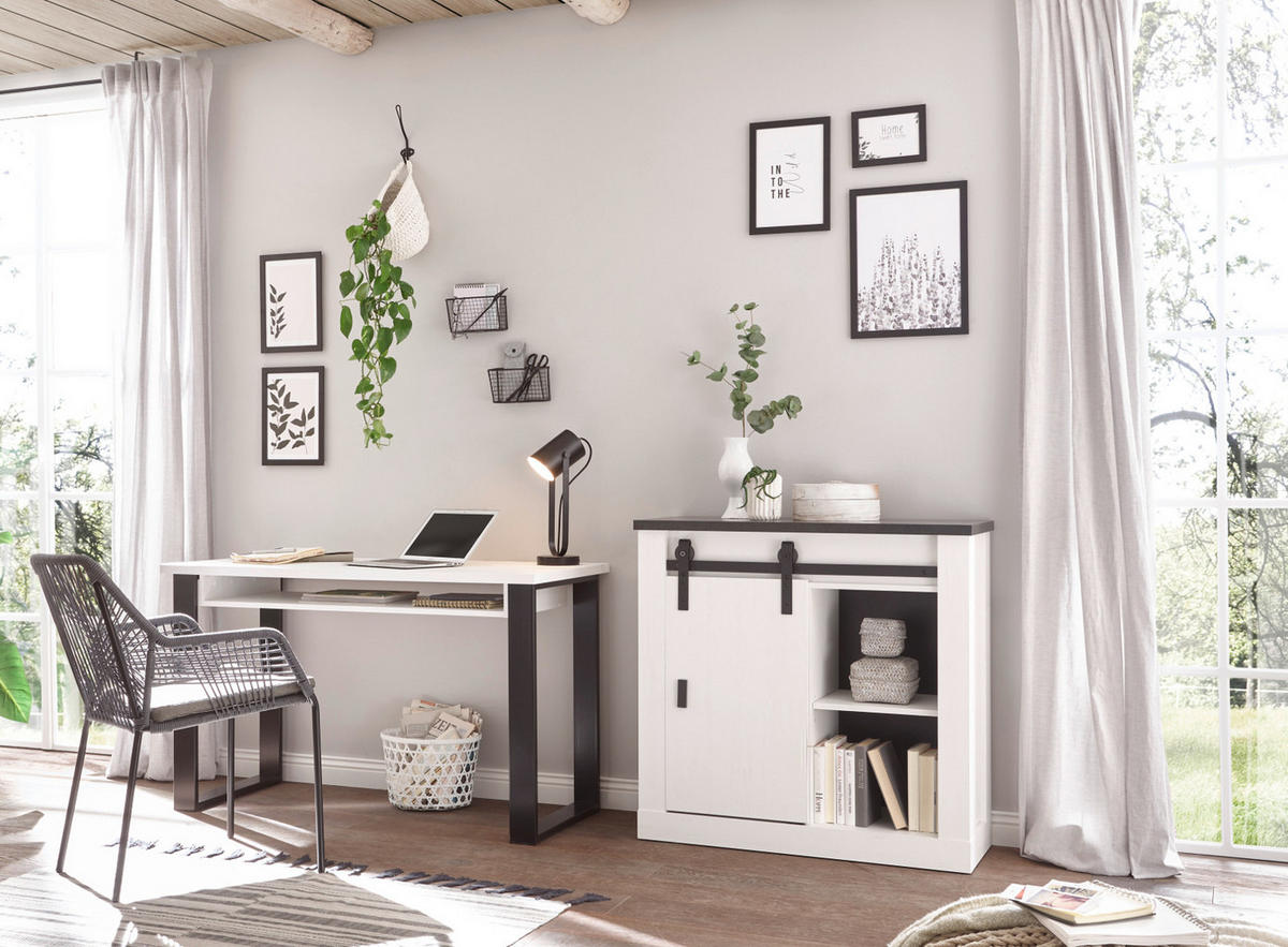 SCHREIBTISCH weiß Pinie, anthrazit Landhaus, Laptoptisch für Homeoffice und Büro - Anthrazit/Weiß, Holzwerkstoff/Metall (125/60/76cm) - Furn.Design