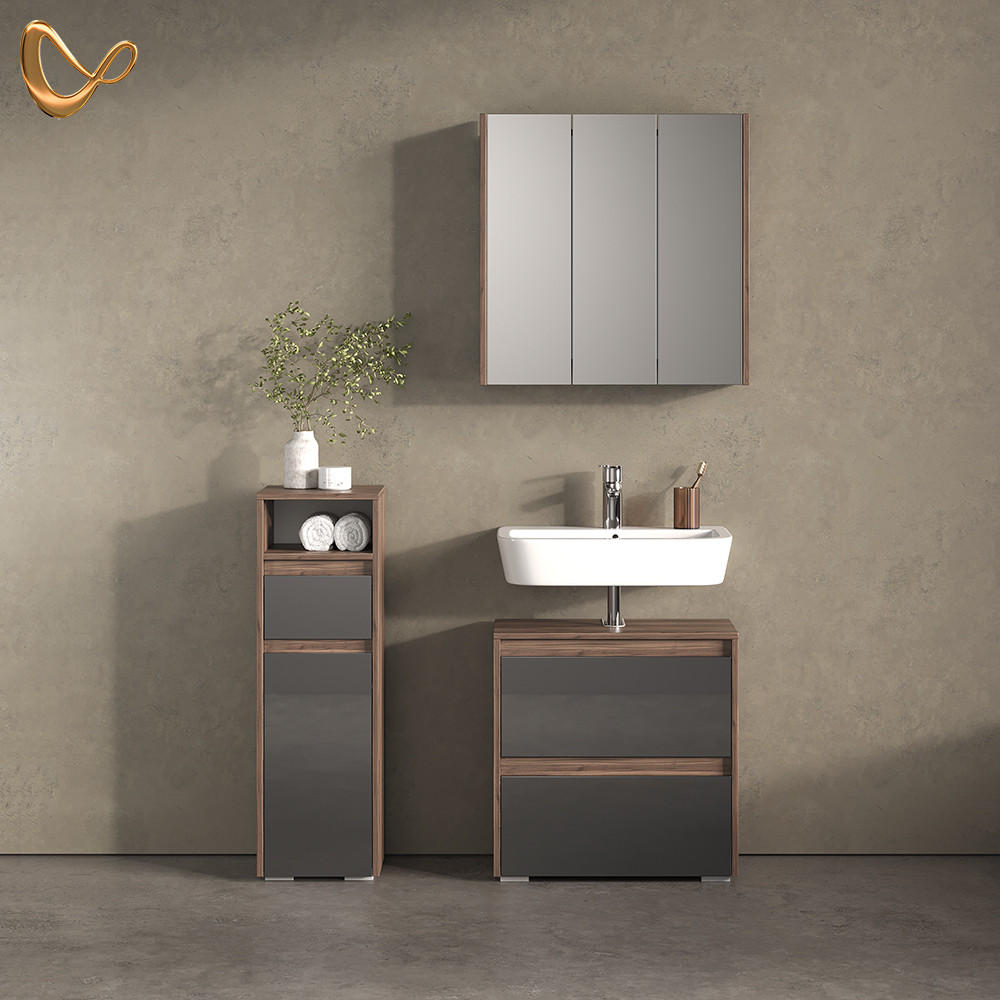BADMÖBEL-SET Savuto Anthrazit 3 Teile - Anthrazit/Walnussfarben, Holzwerkstoff (60/62/30cm) - Livinity®