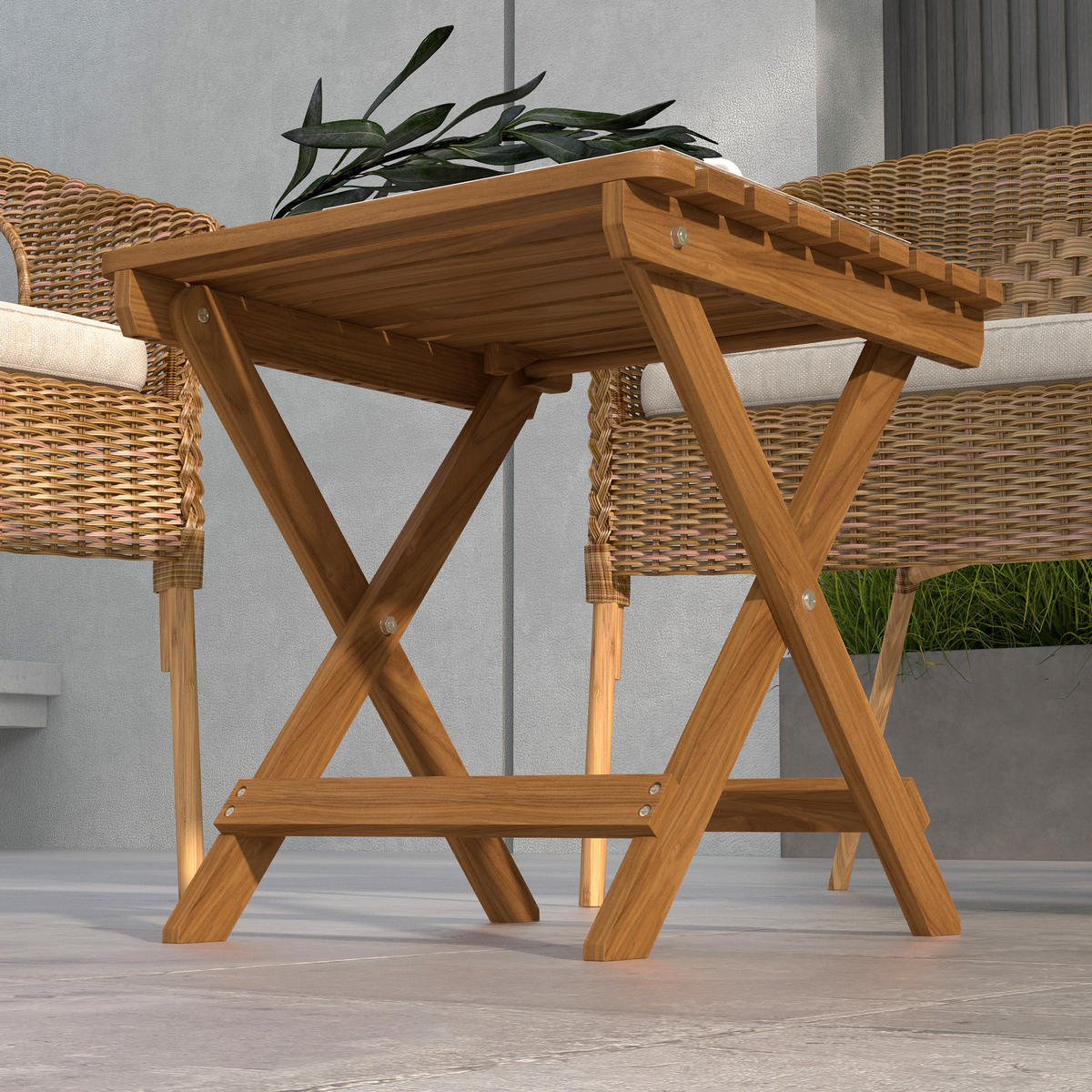 BEISTELLTISCH, klappbar für Garten, Teak, Holz - Naturfarben, Holz (45/45/45cm) - Outsunny