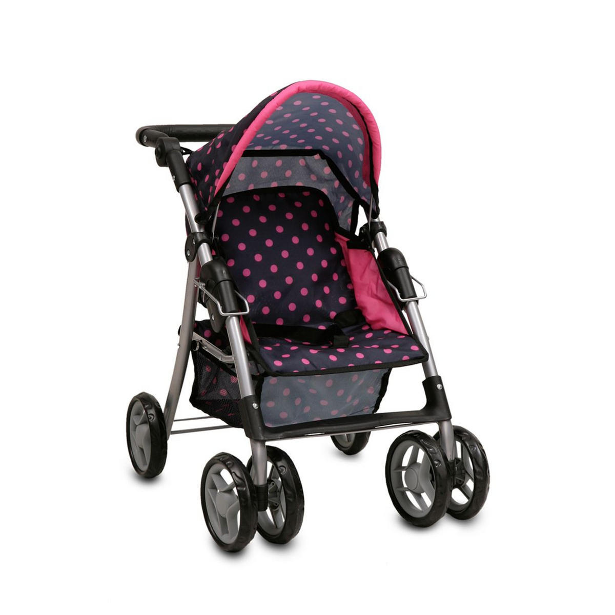 PUPPENBUGGY Punkte 9352 Schiebehöhe bis 62 cm, zusammenklappbar, Sonnendach, Polyester - Blau, Metall (37.5/61/51cm) - Moni