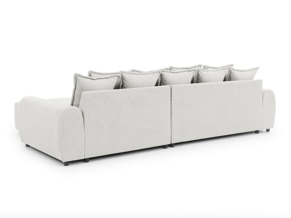 ECKSOFA Bubble mit losen Rückenkissen und Sitzfläche in Bubble-Optik aus weichem Creme Strukturstoff mit schöner Sitzkomfort - Ottomane rechts - Creme/Schwarz, Holz/Kunststoff (306/180cm) - S-Style Möbel
