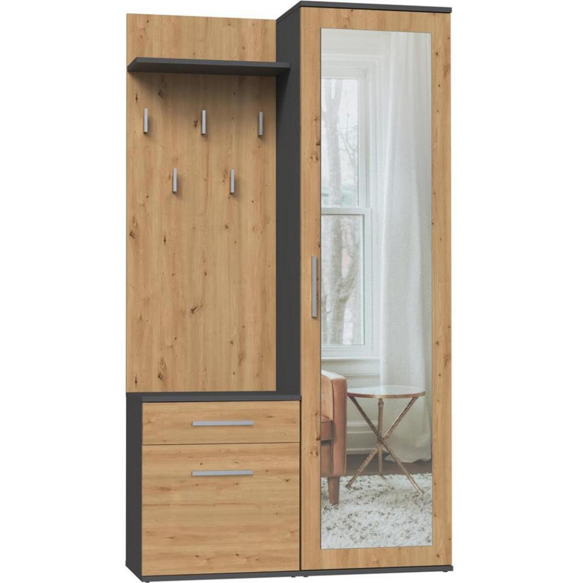 GARDEROBE Fiora 100/180/35 anthrazit+eiche artisan - Chromfarben/Anthrazit, Holzwerkstoff/Kunststoff (100/180/35cm) - Beautysofa