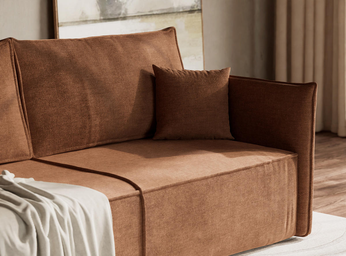 SOFA MIT SCHLAFFUNKTION Obra Hellbraun Chenille-Stoff - Hellbraun/Schwarz, Holz/Holzwerkstoff (220/70/107cm) - Maison de Reve