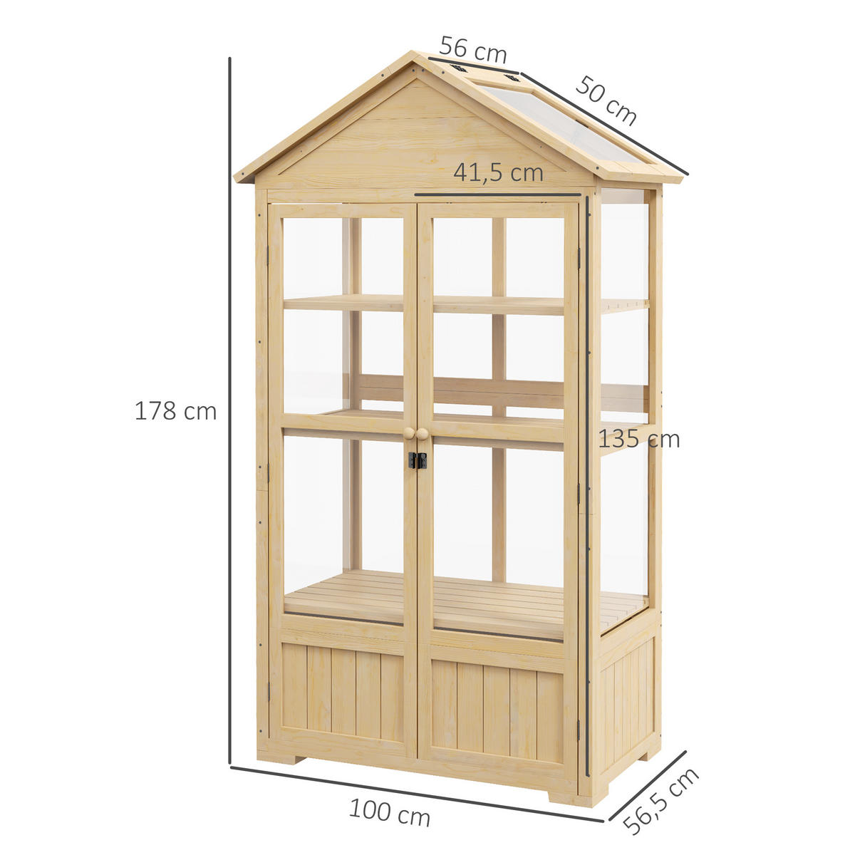 FRÜHBEET aus Holz Abschließbar Gewächshaus Dachfenster, für Garten, Balkon, Natur - Fichtefarben, Holz/Kunststoff (56.5/178/100cm) - Outsunny